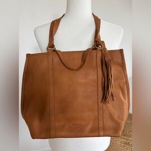 Margot NYC Genuine Leather Tan Tote Bag w/ Tassel Strap Minimalist Everyday Bag
